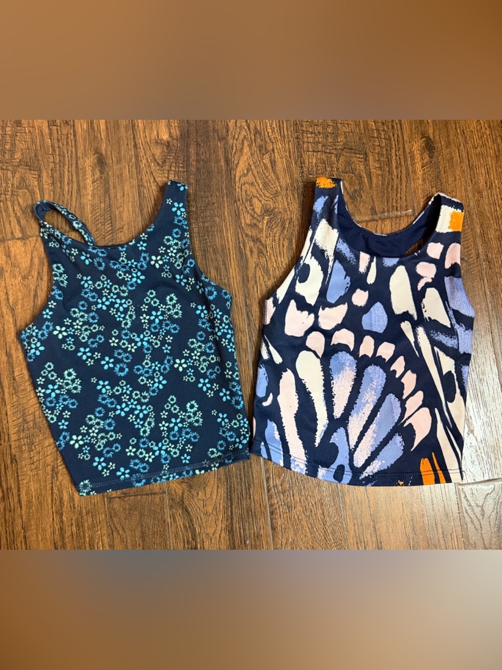 Girls' Navy Floral & Abstract Tank Tops - Set of 2